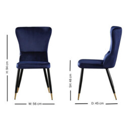 Life Interiors Single Blue/gold New York Modern Velvet Dining Chair With High Back, Black Metal Legs, And Gold Tips - thumbnail 7