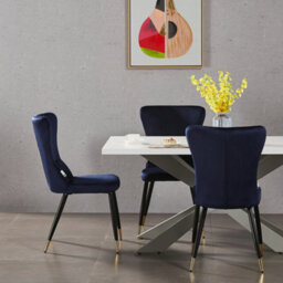 Life Interiors Single Blue/gold New York Modern Velvet Dining Chair With High Back, Black Metal Legs, And Gold Tips - thumbnail 9