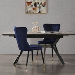 Life Interiors Single Blue/gold New York Modern Velvet Dining Chair With High Back, Black Metal Legs, And Gold Tips - thumbnail 8