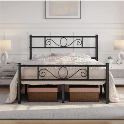 4Ft6 Metal Double Bed Frame W Headboard Large Storage Space For Adults Teenager - image 1