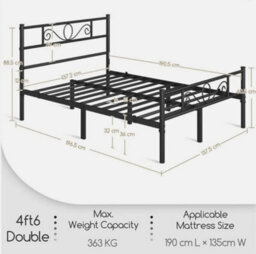 4Ft6 Metal Double Bed Frame W Headboard Large Storage Space For Adults Teenager - thumbnail 3