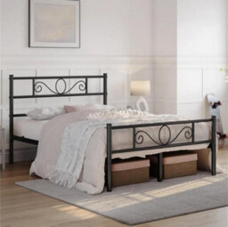 4Ft6 Metal Double Bed Frame W Headboard Large Storage Space For Adults Teenager - thumbnail 2