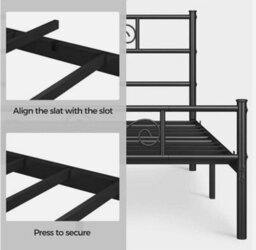4Ft6 Metal Double Bed Frame W Headboard Large Storage Space For Adults Teenager - thumbnail 4