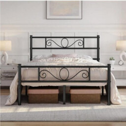 4Ft6 Metal Double Bed Frame W Headboard Large Storage Space For Adults Teenager - thumbnail 1