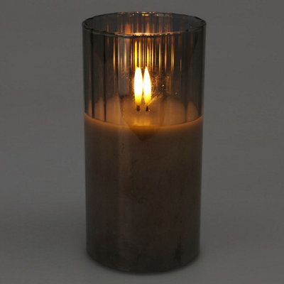 Urbn-Living Urbnliving 15Cm Height Led Candle In Grey Pillar Glass Jar Realistic Flickering Table Decor Ornament - image 1