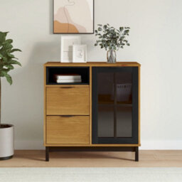 Berkfield Sideboard With Glass Door Flam 80X40X80 Cm Solid Wood Pine
