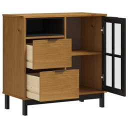 Berkfield Sideboard With Glass Door Flam 80X40X80 Cm Solid Wood Pine - thumbnail 4