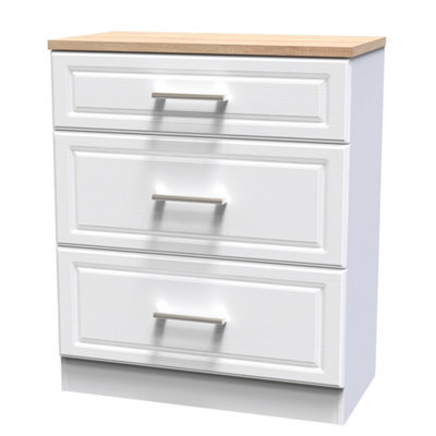 Sevilla Ready Assembled Matt White Light Oak Effect 3 Drawer Deep Chest (H)885mm (W)765mm (D)415mm - image 1
