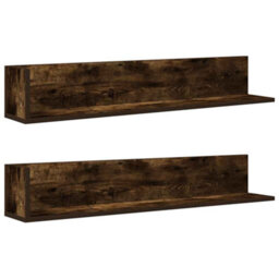 Berkfield Wall Shelves 2 Pcs Smoked Oak 100X16.5X16.5 Cm Engineered Wood - thumbnail 2