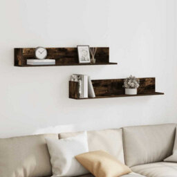 Berkfield Wall Shelves 2 Pcs Smoked Oak 100X16.5X16.5 Cm Engineered Wood - thumbnail 3