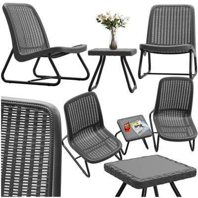 Tectake Table And Chairs Modica - Bistro Set In A Rattan Look, Weather & Uv Resistant - Grey - image 1