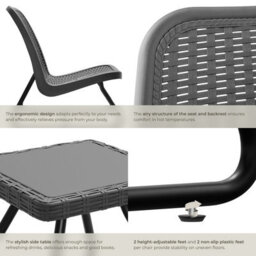 Tectake Table And Chairs Modica - Bistro Set In A Rattan Look, Weather & Uv Resistant - Grey - thumbnail 4