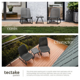 Tectake Table And Chairs Modica - Bistro Set In A Rattan Look, Weather & Uv Resistant - Grey - thumbnail 5