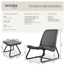 Tectake Table And Chairs Modica - Bistro Set In A Rattan Look, Weather & Uv Resistant - Grey - thumbnail 6