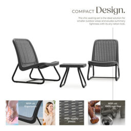 Tectake Table And Chairs Modica - Bistro Set In A Rattan Look, Weather & Uv Resistant - Grey - thumbnail 3