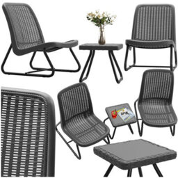 Tectake Table And Chairs Modica - Bistro Set In A Rattan Look, Weather & Uv Resistant - Grey - thumbnail 1
