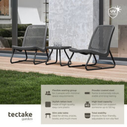 Tectake Table And Chairs Modica - Bistro Set In A Rattan Look, Weather & Uv Resistant - Grey - thumbnail 2