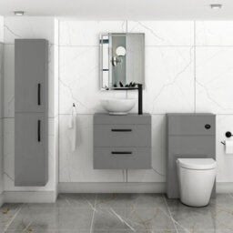Royal Bathrooms 600mm Wall Hung Vanity Unit 2 Drawer Indigo Grey Gloss & Breeze Countertop Basin With Matt Black Handle - thumbnail 2