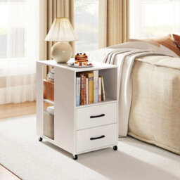 End Side Table Rolling Nightstand With Storage Drawers - thumbnail 3