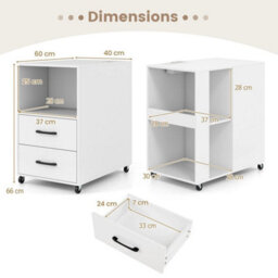 End Side Table Rolling Nightstand With Storage Drawers - thumbnail 2
