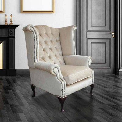 Chesterfield High Back Wing Chair Perla Shell Velvet Bespoke In Queen Anne Style - image 1