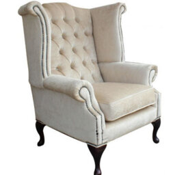 Chesterfield High Back Wing Chair Perla Shell Velvet Bespoke In Queen Anne Style - thumbnail 4