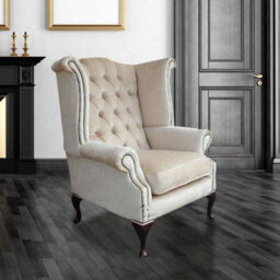Chesterfield High Back Wing Chair Perla Shell Velvet Bespoke In Queen Anne Style - thumbnail 1