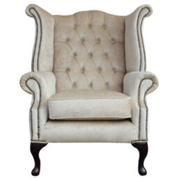 Chesterfield High Back Wing Chair Perla Shell Velvet Bespoke In Queen Anne Style - thumbnail 3