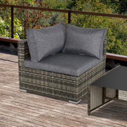 Outsunny Rattan Corner Sofa Garden Rattan Furniture Single Sofa Chair Dark Grey - thumbnail 1