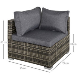 Outsunny Rattan Corner Sofa Garden Rattan Furniture Single Sofa Chair Dark Grey - thumbnail 3