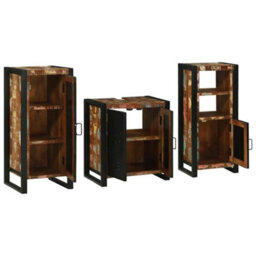 Berkfield Bathroom Furniture Set 3 Pcs Multicolour Solid Reclaimed Wood - thumbnail 3