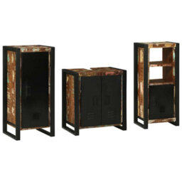 Berkfield Bathroom Furniture Set 3 Pcs Multicolour Solid Reclaimed Wood - thumbnail 2