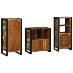 Berkfield Bathroom Furniture Set 3 Pcs Multicolour Solid Reclaimed Wood - thumbnail 9