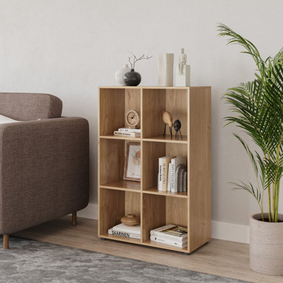 Urbn-Living Urbnliving 91Cm Height 6 Cube Oak Wooden Bookcase Shelving Display Shelves Storage Unit - image 1