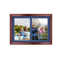 AK Frames 20X14 Rose Wood Classic Multi Photo Frame With Blue Mount - Holds 2 Apertures (2X) A4 Photos - thumbnail 1