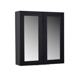 Homestylestore 600 X 650mm Black Grey Wall Mounted Mirrored Door Bathroom Cabinet And Aged Gold Finger Pull Handles