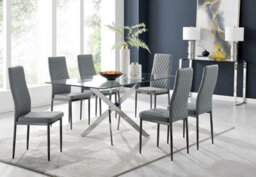 Furniturebox Uk Leonardo 6 Dining Table And 6 Grey Velvet Milan Black Leg Chairs - thumbnail 1
