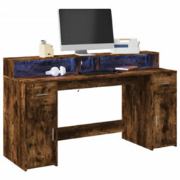 Berkfield Desk With Led Lights Smoked Oak 160X55X91 Cm Engineered Wood - thumbnail 1