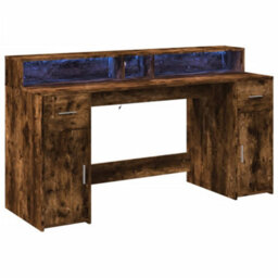 Berkfield Desk With Led Lights Smoked Oak 160X55X91 Cm Engineered Wood - thumbnail 3