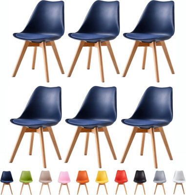 MCC Direct Set Of 6 Dining Chairs With Solid Wooden Legs And Seat Cushion Pads In Blue - Eva By Mcc