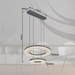 Luminosa Lighting Luminosa Blasius Twin Ring Pendant Ceiling Light Black 2X Led Dimmable 2700-6000K Remote Control - thumbnail 9