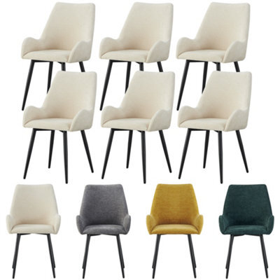 Mof Modern Upholstered Dining Chairs With Armrests  Set Of 6 Fabric Accent Chairs With Black Metal Legs Creamx6 - image 1