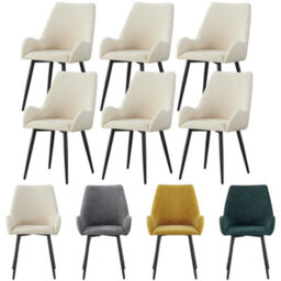 Mof Modern Upholstered Dining Chairs With Armrests  Set Of 6 Fabric Accent Chairs With Black Metal Legs Creamx6 - thumbnail 1