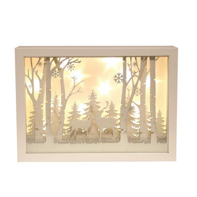 Christmas Decoration - Led Light Up Musical Window Scene Of Reindeer In Woodland - image 1