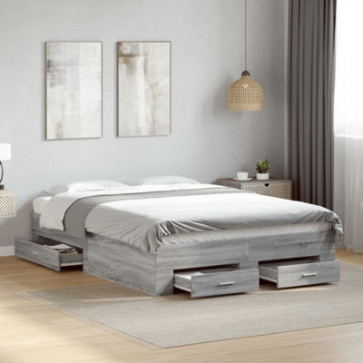 Berkfield Bed Frame With Drawers Without Mattress Grey Sonoma 140X190 Cm - image 1