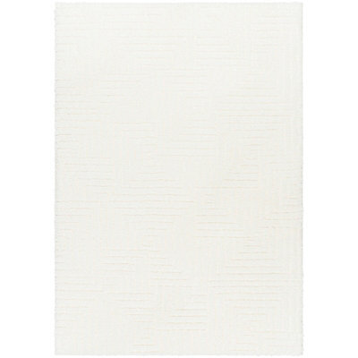 Livabliss Nomadic-Shaggy Ivory Modern Graphic Soft Plush Pile Living Bedroom Rug 200 X 275 Cm Easy Care, Non Shedding - image 1