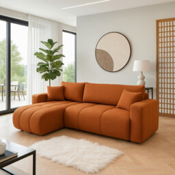 Furyn Convertible Orange Velvet Corner Sofa Bed With Storage And Adjustable Side - thumbnail 1