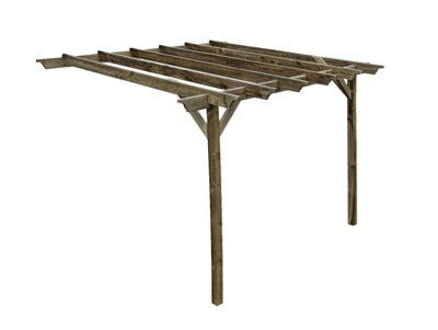 Arbor Garden Solutions Lean To Wooden Garden Pergola Kit - Champion Design Wall Mounted Gazebo, 3M X 3.6M (Rustic Brown Finish) - image 1