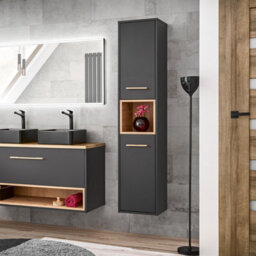 Heze Furniture Borneo Cosmos Tall Bathroom Cabinet 2 Doors - Anthracite  Artisan Oak
