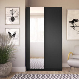 Arte Sleek Black Sliding Door Wardrobe 100Cm - Mirrored, Space-Saving Storage For Modern Urban Living - thumbnail 3
